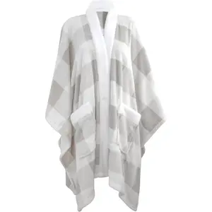 ULazy Blanket, Poncho Shawl Wearable Blanket with Pockets and Sleeves for Women and Men, Warm , Soft Fuzzy Robe Fleece Throw for Gifting, , Travel (Light Grey Check)