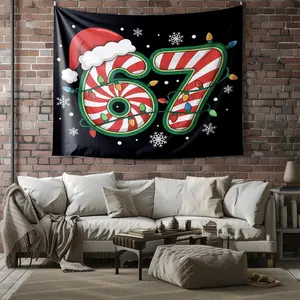Christmas Number Theme Tapestry, Candy Cane Festive Wall Decor, Backdrop for Bedroom, Dorm & Parties, Ideal Fun Gift for The Christmas Season