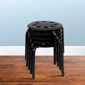 EMMA + OLIVER Plastic Nesting Stack Stools - Classroom/Home, 11.5" Height, Black (5 Pack)