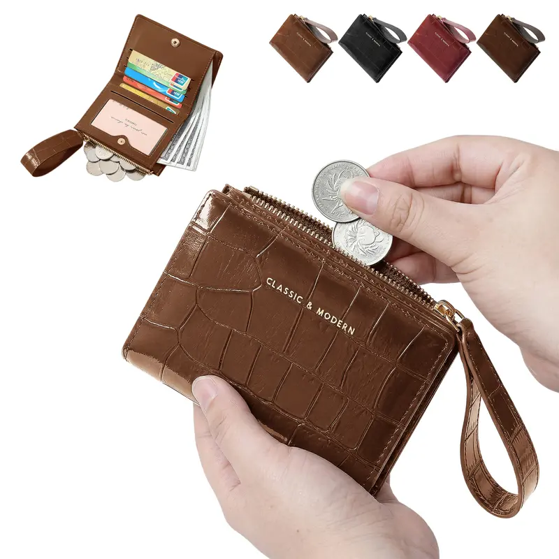 Women’s Minimalist RFID Blocking Bifold Wallet, Compact Leather Card Holder with Zipper Coin Pocket, Slim Small Purse for Cards, Cash & Everyday Carry
