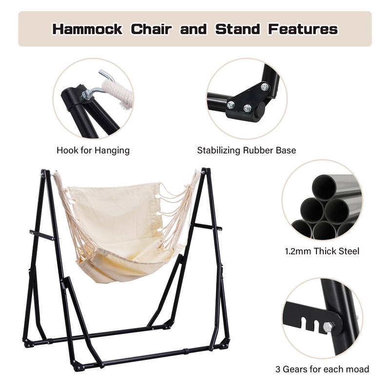 【Autumn Sale】GDY Hammock Life Double Fabric Hammock Chair with Stand Black Max 450 lbs Capacity for Hammock Camping Outdoor Lounge Modern Aesthetic Design Minimal Portable Compact Easy Setup Carabiners Included