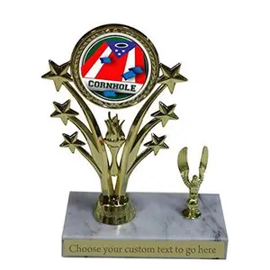 BuyAwardsandTrophies Cornhole Marble Base Star Trophy - Plastic Trophy with Base, Awards and Trophies for Sports Competition, Prizes for Adults and Kids Gold, 5"