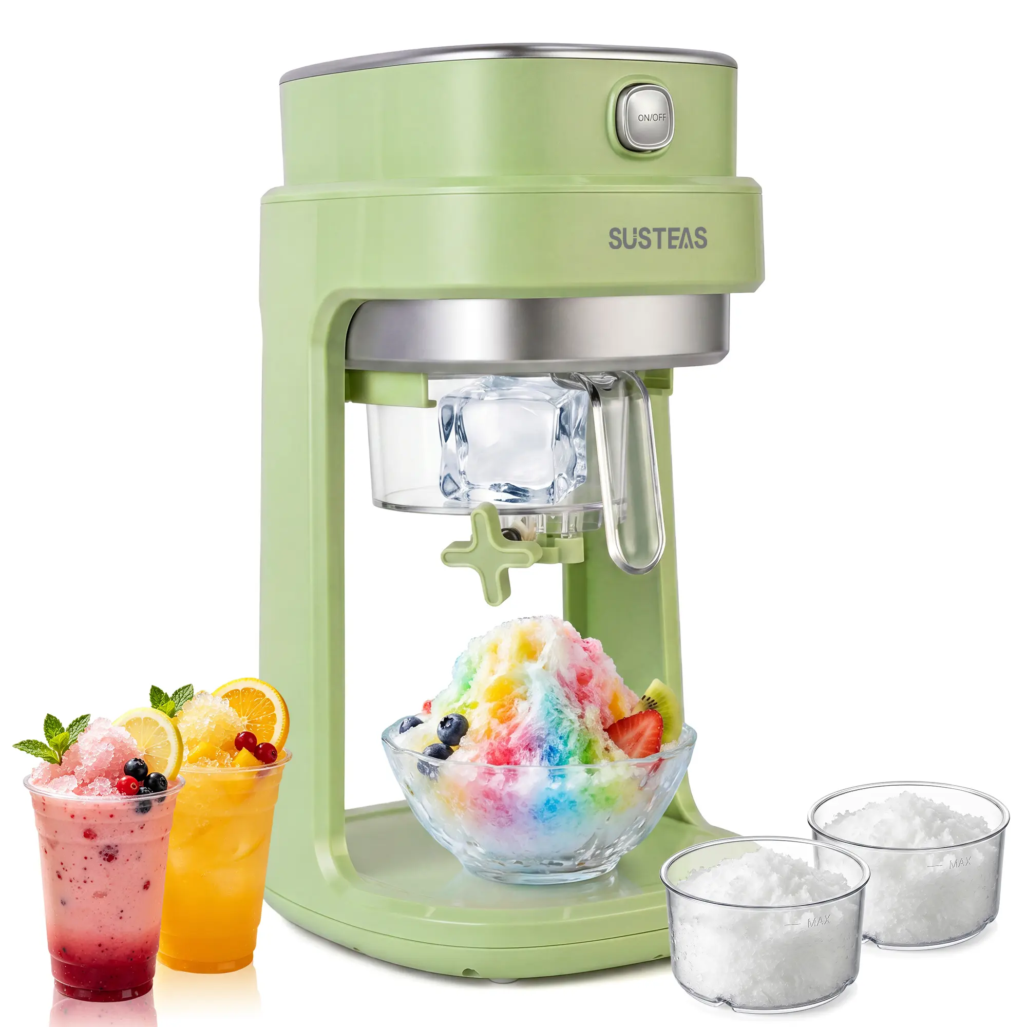 SUSTEAS 3-Mode Ice Shaver - Snow Cone/Slushie/Granular Ice in Seconds! Push-Button Ease | Fast & Quiet Operation