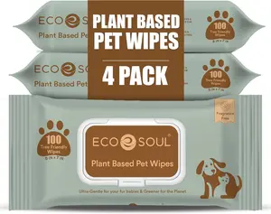 ECO SOUL Pet Wipes for Dogs & Cats Unscented Large Cleaning Wipes with Aloe Vera & Jojoba Oil