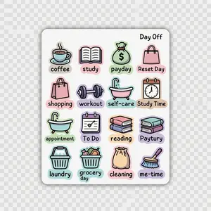 Planner Journal Sticker Sheet Set of 12, Cute Functional Stickers for Daily Planning Scrapbook Study Self Care