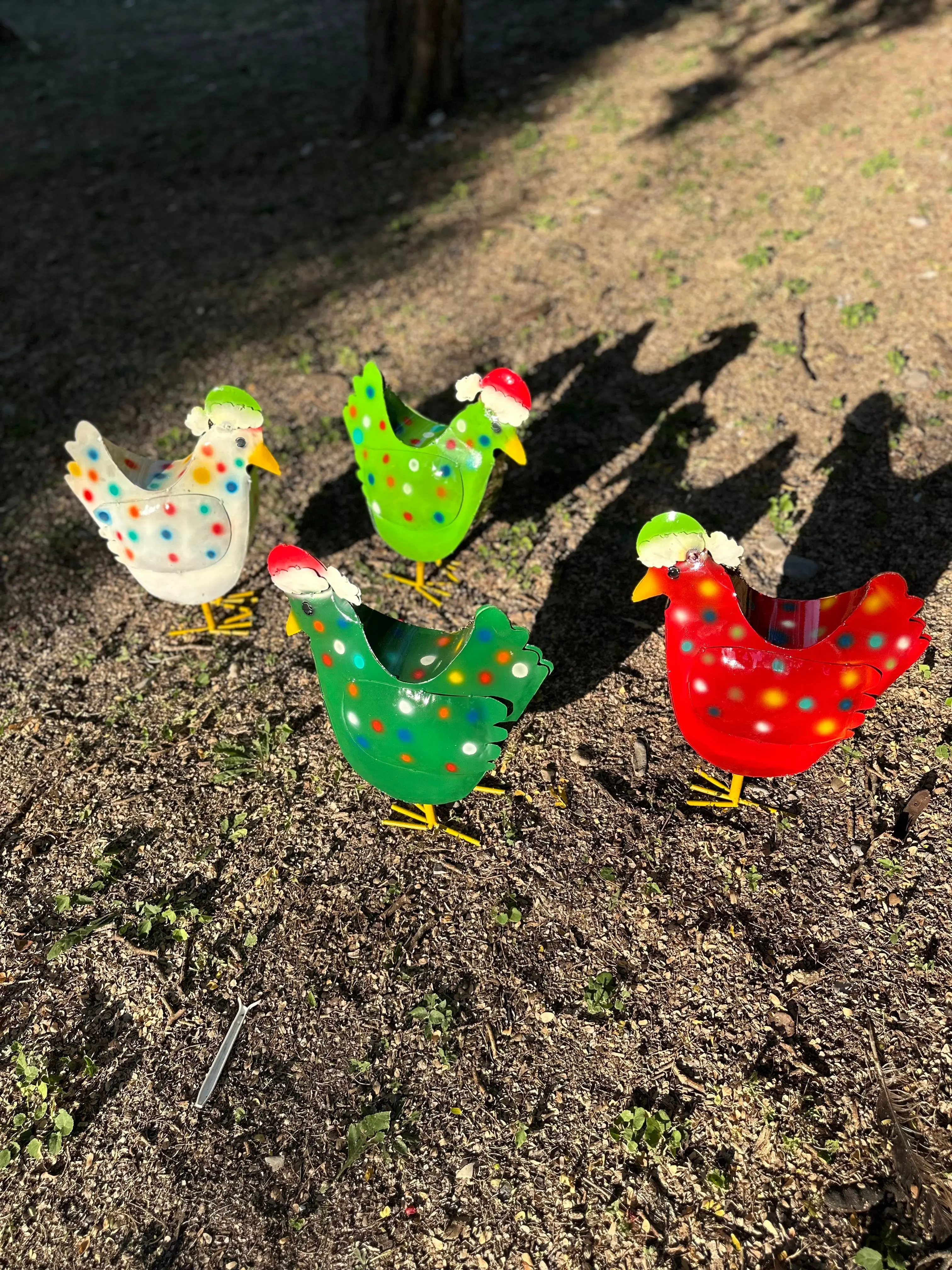 16" Handmade Metal Christmas Chicken – Colorful Holiday Garden Art