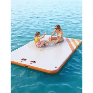 Heavy Duty Floating Dock Platform, Inflatable PVC Water Mat with Non Slip Surface, Portable for Pool Lake Beach, Includes Rope Ladder and Anchors, Stable for Adults and Family