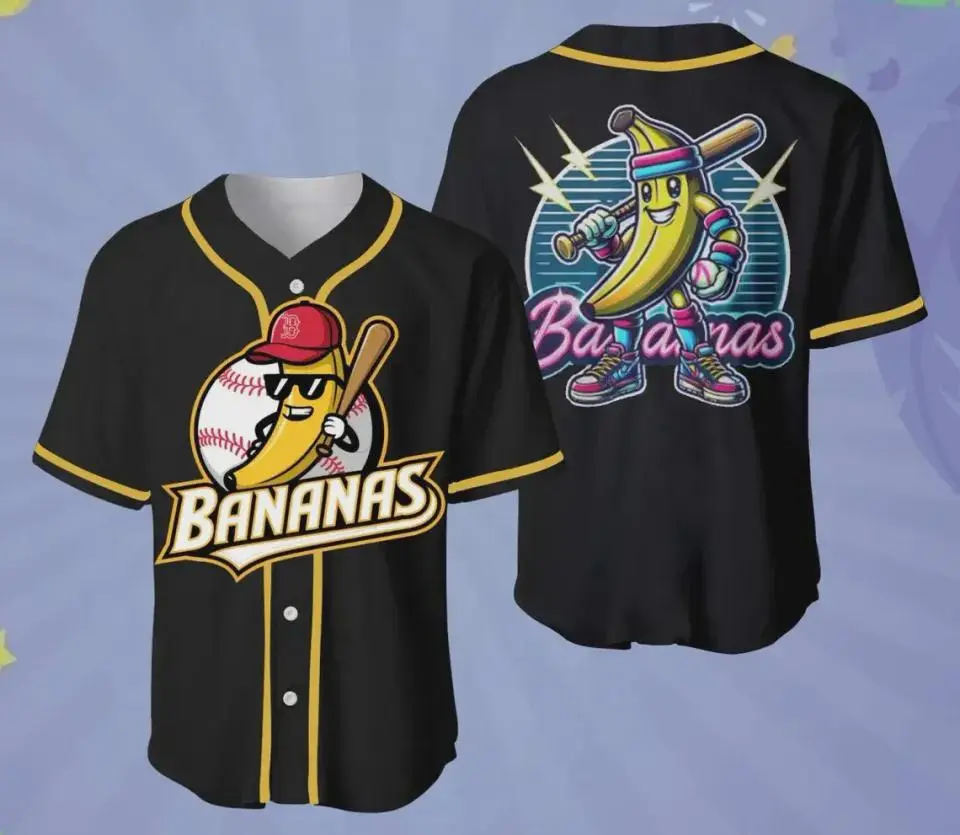 New Bananas Jersey Yellow Funny Baseball 3D Print Unisex Adults S-5XL