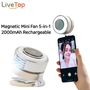 5-in-1 Magnetic Portable Fan with LED Light - 5 Speeds, 36 LEDs (11H Runtime), 7600 RPM Max, Digital Display, Type-C Rechargeable, Magnetic/Clip/Desktop Mounting for Office, Travel, Live Streaming,Portable Fan for Women, Men, Kids