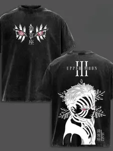 Men'S Vintage Anime Heavy Washed T-Shirt - Anime Villain & Lips-Sealed Eyes Graphic, Heavyweight 90s Retro Manga Style Crew Neck Tee, Casual Streetwear for Conventions & Casual Attire - Ideal Gift for Anime Fans Short Sleeve Print Tee men's  graphic  tees