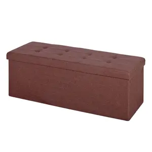 ZENY 43-inch Folding Storage Ottoman Bench Linen Footrest Padded Seat, Brown, Living Room Furniture, Foot Rest Stools, Soft Cushioned Stool