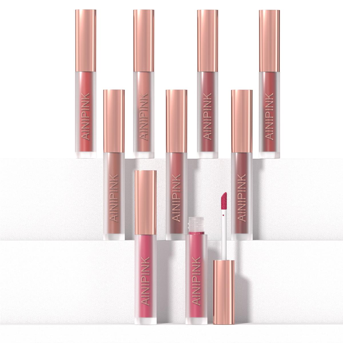 AINIPINK 8-Piece Long-Wearing Matte Velvet Lip Makeup Set, Waterproof & Smudge-Proof, Long-Lasting Cosmetics for Women