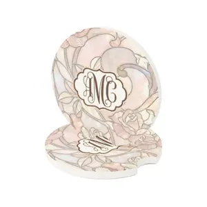 Monogram Floral Car Cup Holder Coaster, Elegant Personalized Car Accessory for Women