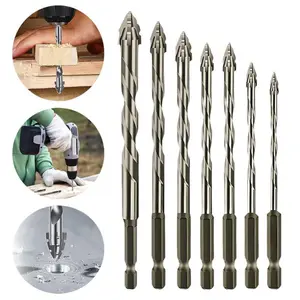 7 Count Masonry Drill Bit Set with Industrial Carbide Tip, Sawtooth Eccentric Design, Ideal for Drilling Tiles, Ceramics, Glass, Marble, Concrete, Stainless Steel.