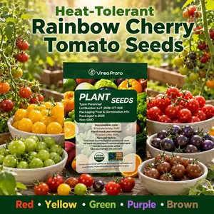 Rainbow Cherry Tomato Seeds - Heat-Tolerant, 60 Seeds, Red Yellow Green Purple Brown Colors, 1 pc/2 pcs Bag, Ideal for Beginners' Home Gardening, Pots, Balconies & Gardens
