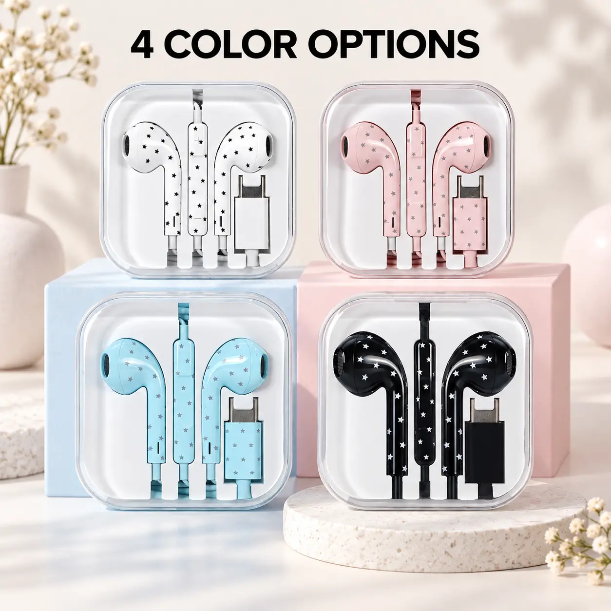Colorful Star Dot Retro Wired Earbuds with USB-C Connector, Mic & Volume Control, Cute Pattern In-Ear Headphones for Women Teens, Gaming & Music Use, Gam-MM, Halloween & Christmas Gifts
