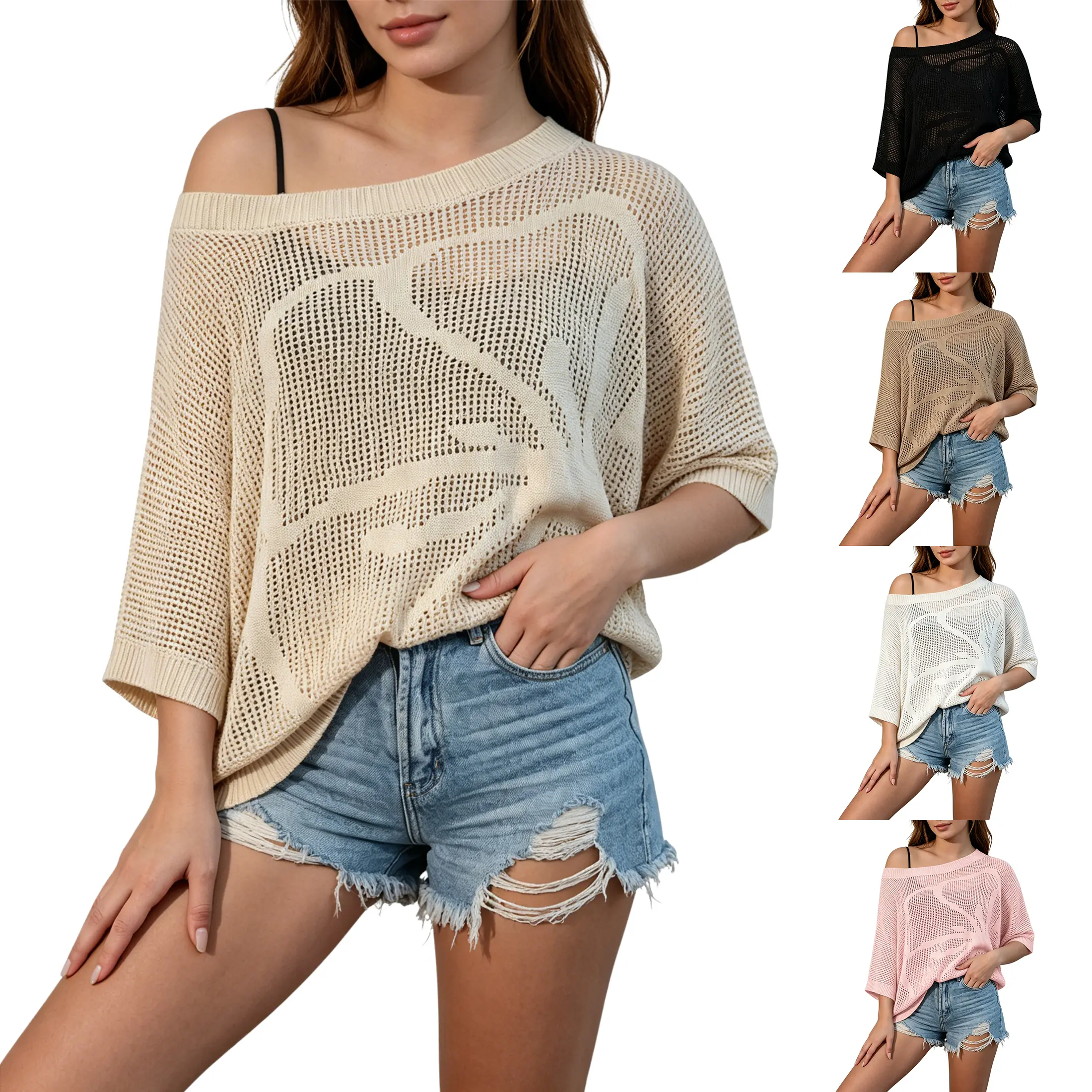 SCUSTY Womens Floral Hollow Out Crochet Short Sleeve Tops 2026 Lightweight Summer Knit Pullover Sweater Beach Cruise Vacation Outfits Swimsuit Cover Ups