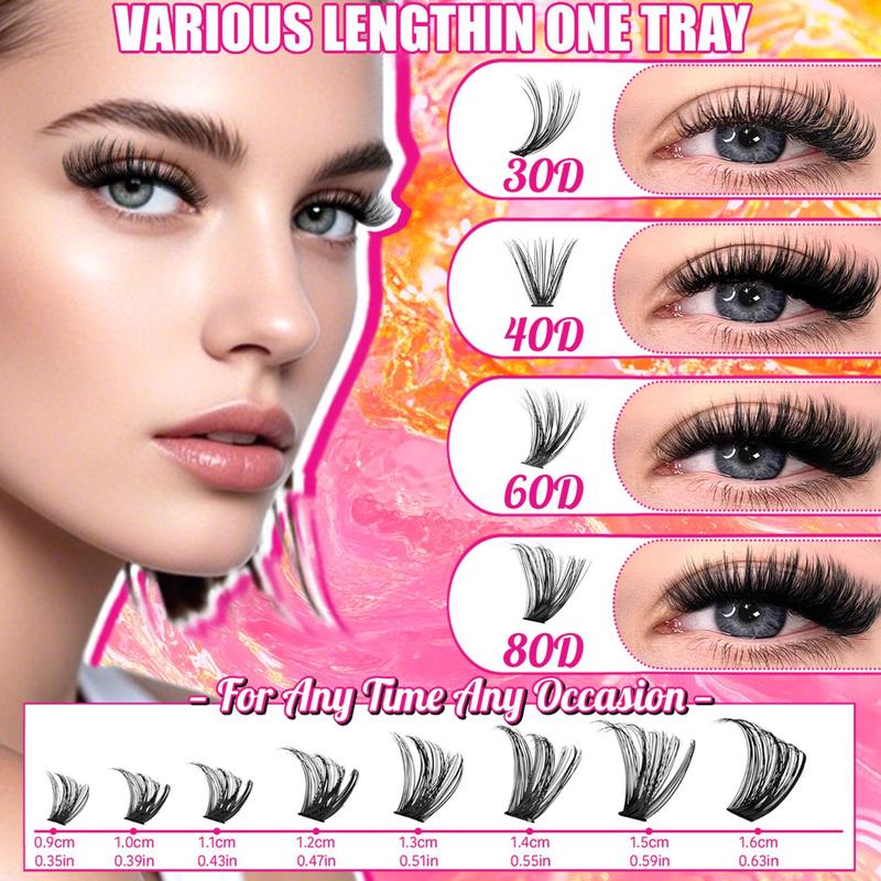 High Capacity Individual Lash Clusters Natural Look&Extra Thick&Long Lasting&Super Light&Ultra Soft Reusable Individual Eyelash Extension Kit With Makeup Tools Bond and Seal&Lash Remover&Tweezers&2 Brushes For Self Use At Home&Daily Life&Party&New Years