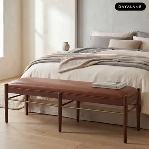 [Mother'sDayGift]DAYALANE Ashby Modern Bench 52.5”×17“×16.5” PU/Linen, Entryway Bench, Rectangular Dining Room Seat, End of Bed Footstool