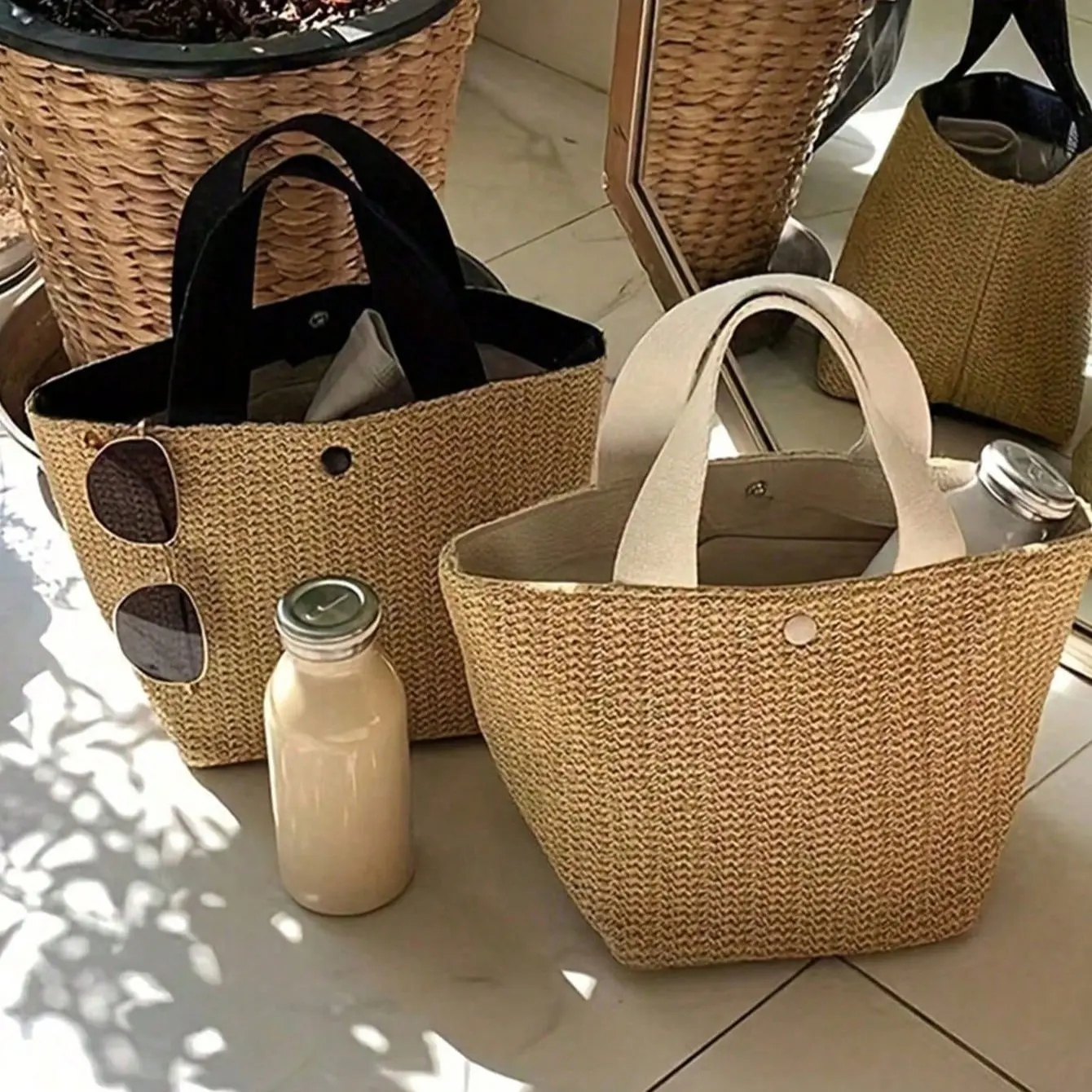 Bohemian Style Woven Handbag, Large Shoulder Bag, Durable Fabric, Magnetic Closure, Ideal for Beach, Camping, Outdoor Activities