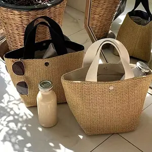 Bohemian Style Woven Handbag, Large Shoulder Bag, Durable Fabric, Magnetic Closure, Ideal for Beach, Camping, Outdoor Activities