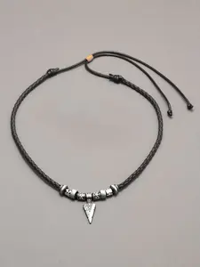 Men's Punk Style Triangle Charm Pendant Necklace, Casual Trendy Braid Textured Rope Pendant Necklace, Fashionable Jewelry for Daily & Party Decoration