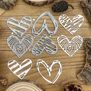 Multi-Style Heart Metal Cutting Die Set - Hollow, Striped & Swirl Designs, Compatible with Most Die-Cut Machines, Ideal for Valentine's Day Cards & Journaling, Essential DIY Craft Tool