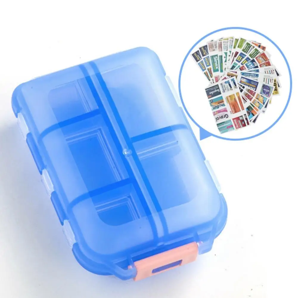 Portable Pill Storage Box with 147pcs Labels, 1 Count 10-grid Pill Tablet Organizer, Travel Medication Container for Home Office School Dormitory