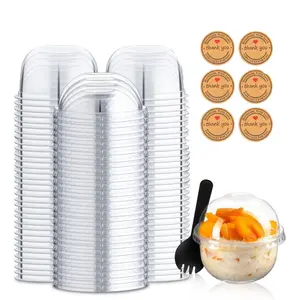 50Pcs 9 oz Dessert Cups with Dome Lids Disposable Plastic Cups with Lids Clear Pet (No Hole), Sporks and Stickers for Plastic Fruit, Cake and Mini Snack Bowls - Home Improvement.