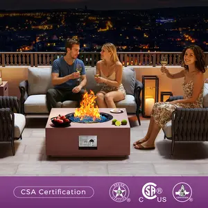 Jocoevol 28Inch Propane Fire Pit, Square Outdoor Gas Fire Pit Table with Fire Poker, 3-in-1 Multipurpose Firepits for Patio with Lid