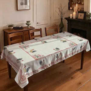 1 piece of 2D flat printed tablecloth  Vintage Rooster & Floral Print Tablecloth, Rustic Style Rectangle Table Cover for Dining Room Kitchen Decor & Dust Protection
