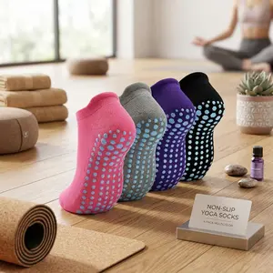 Women's Non-Slip Anti-Skid Gripper Socks - 4 Pairs Yoga Pilates Hospital Socks with Grips for Women Shoe Size 5-12, Perfect for Indoor Activities, Workout, Fitness, Home Wear, Comfortable Breathable Design