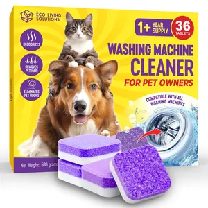 ECO LIVING SOLUTIONS Washing Machine Cleaner Tablets for Pet Owners, 36 Pack, Front&Top Load Washer Deep Cleaning, HE & Septic Tank Safe, Remove Pet Hair, Eliminates Smells, Prevents Dander Build-up