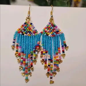 Colorful Beaded Earrings with Blue Color Beads and Multicolor Beads for Festive Wear Ideal for Special Events and Festive Occasions