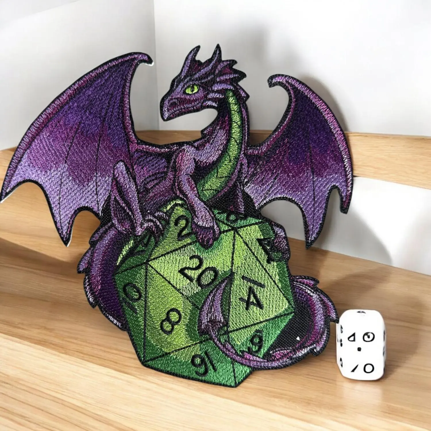D20 Dragon Embroidery Patch 4.97 X 4.85"/7.80" X 7.61"