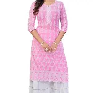 Women's Modal Cotton Kurti with Chikankari Work - Plus Sizes Available - Breathable and Comfortable - Casual Elegant Soft Womenswear sexy lady Summer short party regular fashion valentine outfit line dress sun plain spring sorority rush floral sunday gree