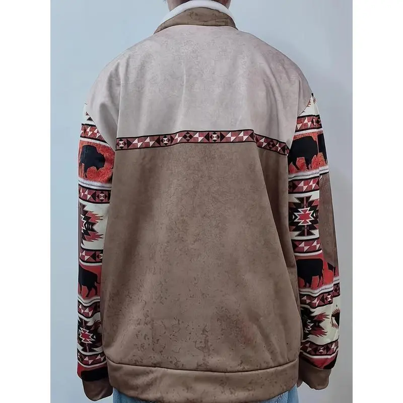 Men's Vintage Print Casual Long Sleeve 1/4 Zip Cowboy Sweatshirt, Western Aztec Fleece Pullover Sweatshirt, Winter Fall Men's Vintage Print Casual Long Sleeve 1/4 Zip Cowboy Sweatshirt, Western Aztec Fleece Pullover Sweatshirt, Winter Fall