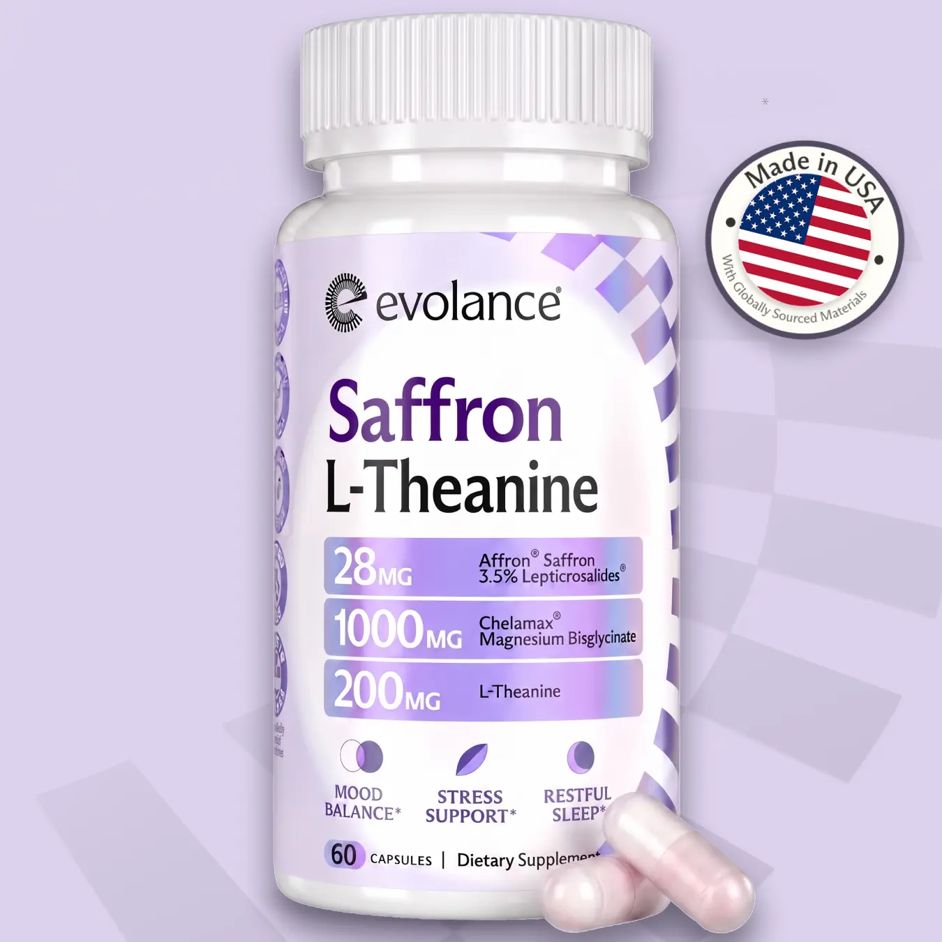 Evolance Calm+Rest — Melatonin-Free Sleep & Calm Support: Magnesium Bisglycinate, Saffron & L-Theanine, 60 Veg Capsules Edible Supplements All Natural Supplement
