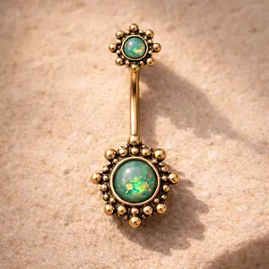 Gold Plated Beads and Synthetic Opal Navel Ring