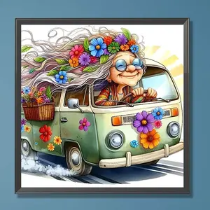 Grandma Car Daisy Pattern DIY Diamond Arts Colorful Painting Kit without Frame, DIY 5D Diamond Arts Colorful Painting Kit, Diamond Painting Kits, Wall Art Decor for Home
