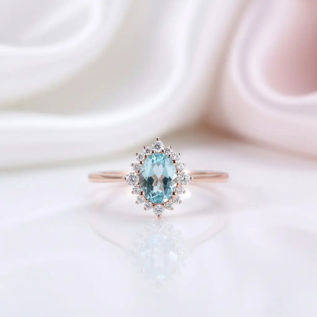18k Rose Gold Sky Blue Topaz Engagement Ring