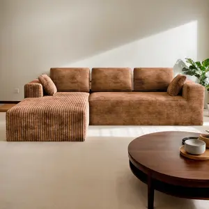 Modular Corduroy Cloud Deep Seat [2-Piece Set] Stylish Boneless Velvet Sofa with Comfortable Chaise Modern L-Shaped Sectional Sofa for Living Room Bedroom Apartment Lounge No Assembly Required