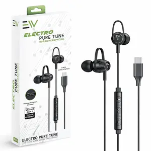 Electronic World USB-C Wired Earbuds with Mic & Volume Control, 10mm Drivers Braided Cable In-Ear Headphones for Android, Clear Sound Noise Isolating Black