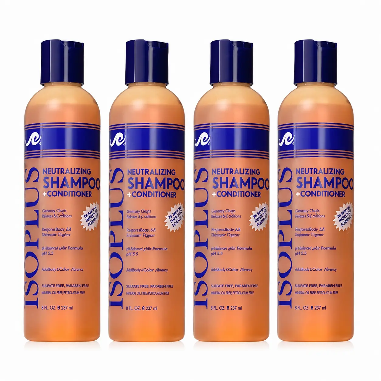 Isoplus Neutralizing Shampoo plus Conditioner 8 fl oz (237ml) (Pack of 4) | 2-in-1 Post Relaxer Hair Wash, pH Balancing Neutralizer with Color Alarm, For All Relaxed Hair Types, Salon & Home Use
