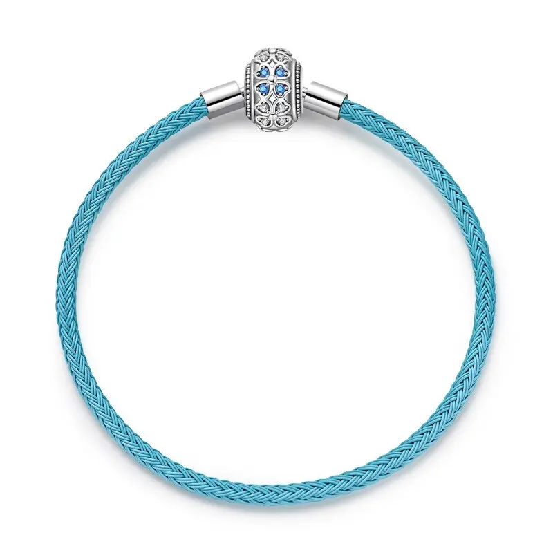 S925 Sterling Silver Bracelet for Adults, Elegant Blue Lucky Clover Beaded Charm, Hypoallergenic Birthday Gift, 100% Safe for Sensitive Skin, Cadmium, Charm/Pendants/Beads/Earrings/Rings/Bracelets