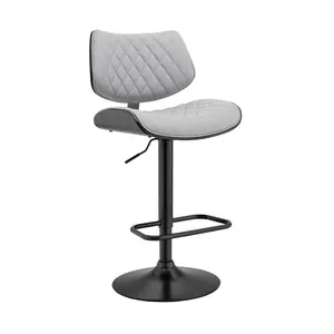 360 stand Adjustable Height Bar Chair - 45x19x20 in. Gray Faux Leather & Iron Swivel, Adjustable Height Chairs, Barstools