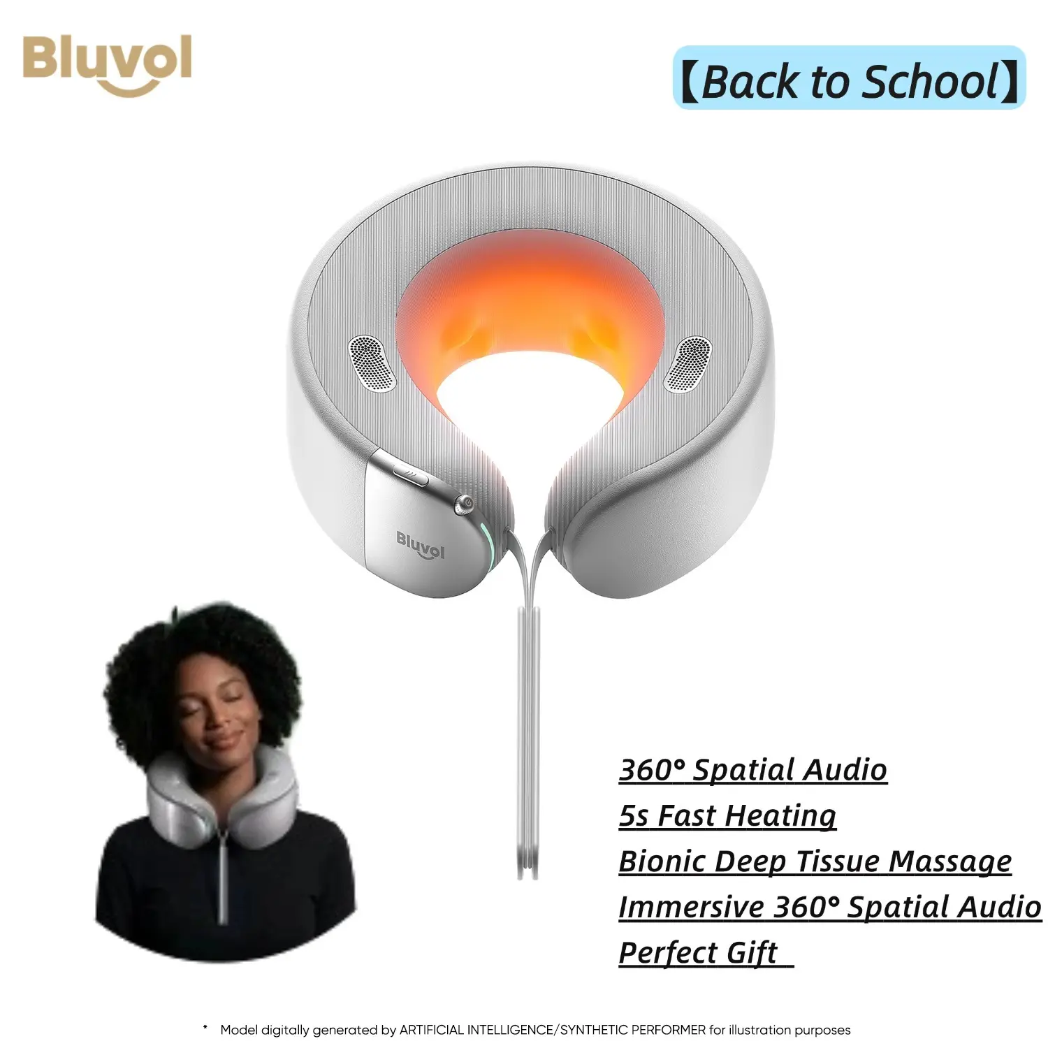 【BackToSchool】Bluvol Nest 10 Ultra Immersive Heated Neck Massager, Therapist-Style Deep Tissue Pain Relief, 360° Spatial Audio, Cordless Massager for TV Watching, Gaming, Office Work, Birthday Gift,Father'sdaygifts, Summerwins,dorm essentials