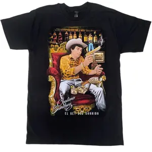 Men's Cotton Round Neck Short-Sleeve Casual T-Shirts - Menswear Graphic Tee, Mexican Music Icon Chalino Sanchez El Rey Del Corrido, Retro Chicano Streetwear Top
