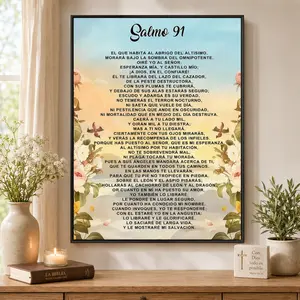 Psalm 91 Bilingual Wall Art |   Spanish & English Christian Canvas Poster for Home & Office Decor