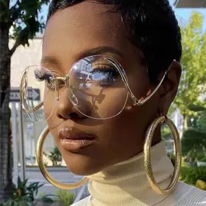 Big Frame Round Geometric Sunglasses for Women Men Outdoor Fashion Eyewear with Metal Frame Mirror Lenses Cool UV Protection Stylish Design